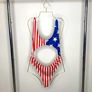 One piece cut out swimsuit. Red white and blue